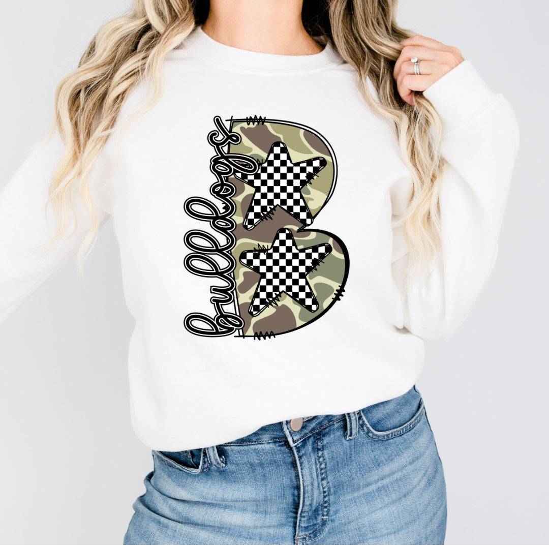 Camo Bulldogs Sweatshirt checkered stars