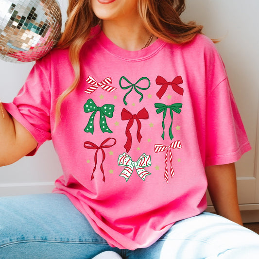 Christmas Red and Green Bows Tee Comfort Colors