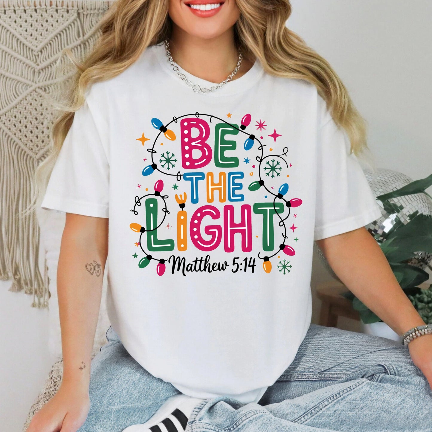 Be The Light – Matthew 5:14 Christmas Lights Comfort Colors Tee