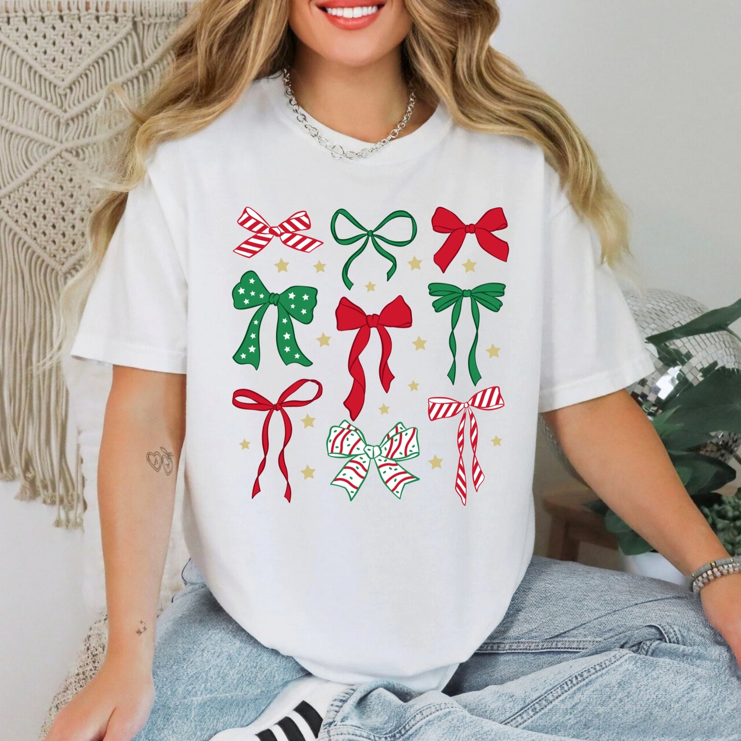 Christmas Red and Green Bows Tee Comfort Colors