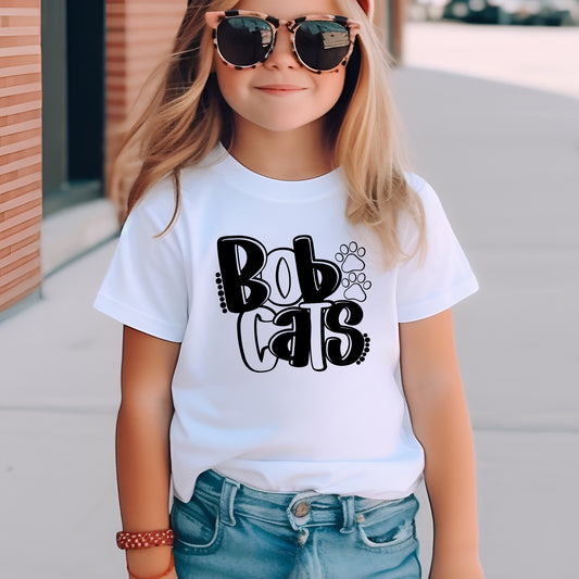 Bobcats with Little Paw Prints Bubble Letter Youth Shirt