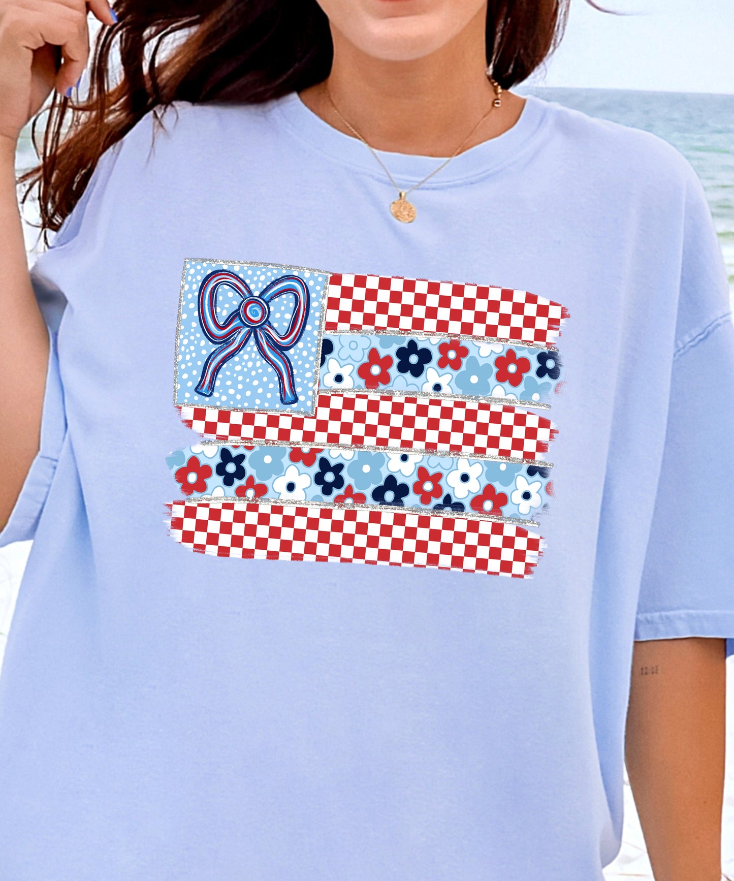 United States Flag Floral Coquette Comfort Colors Tshirt