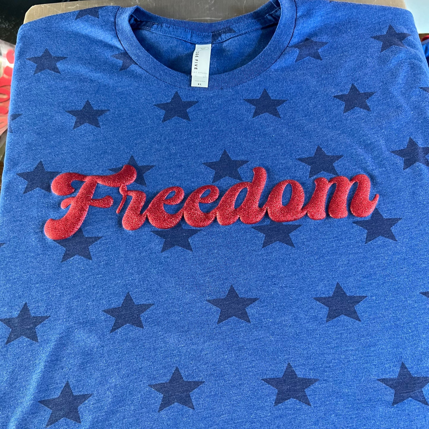 Freedom Glitter Puff United States July 4th Patriotic Star Tshirt
