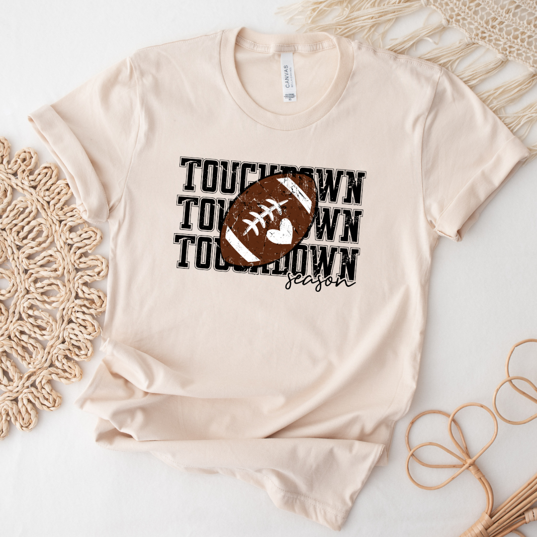 Touchdown Season Football with white heart Tshirt