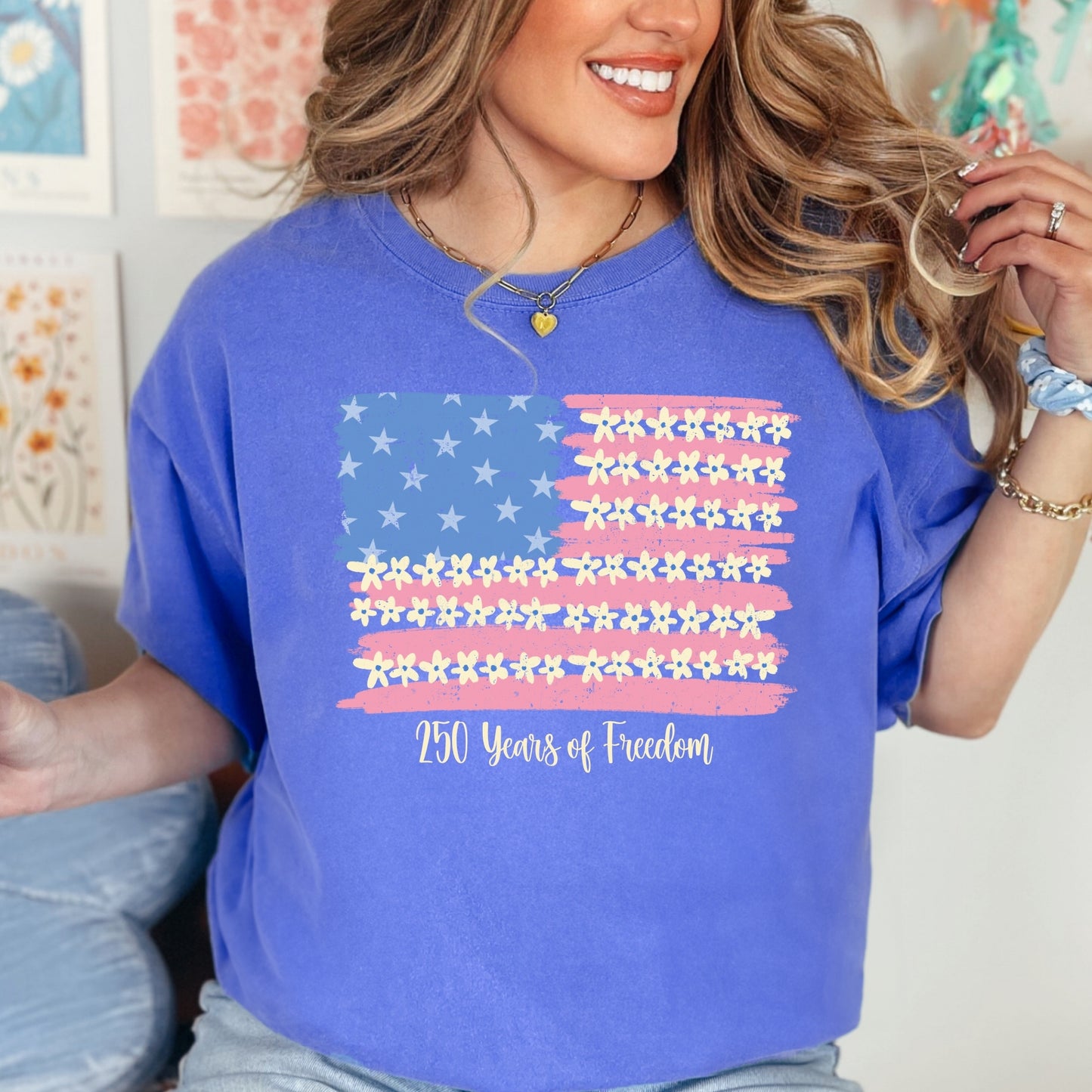 Floral American Flag 250 Years of Freedom T-Shirt | Patriotic Comfort Colors Tee