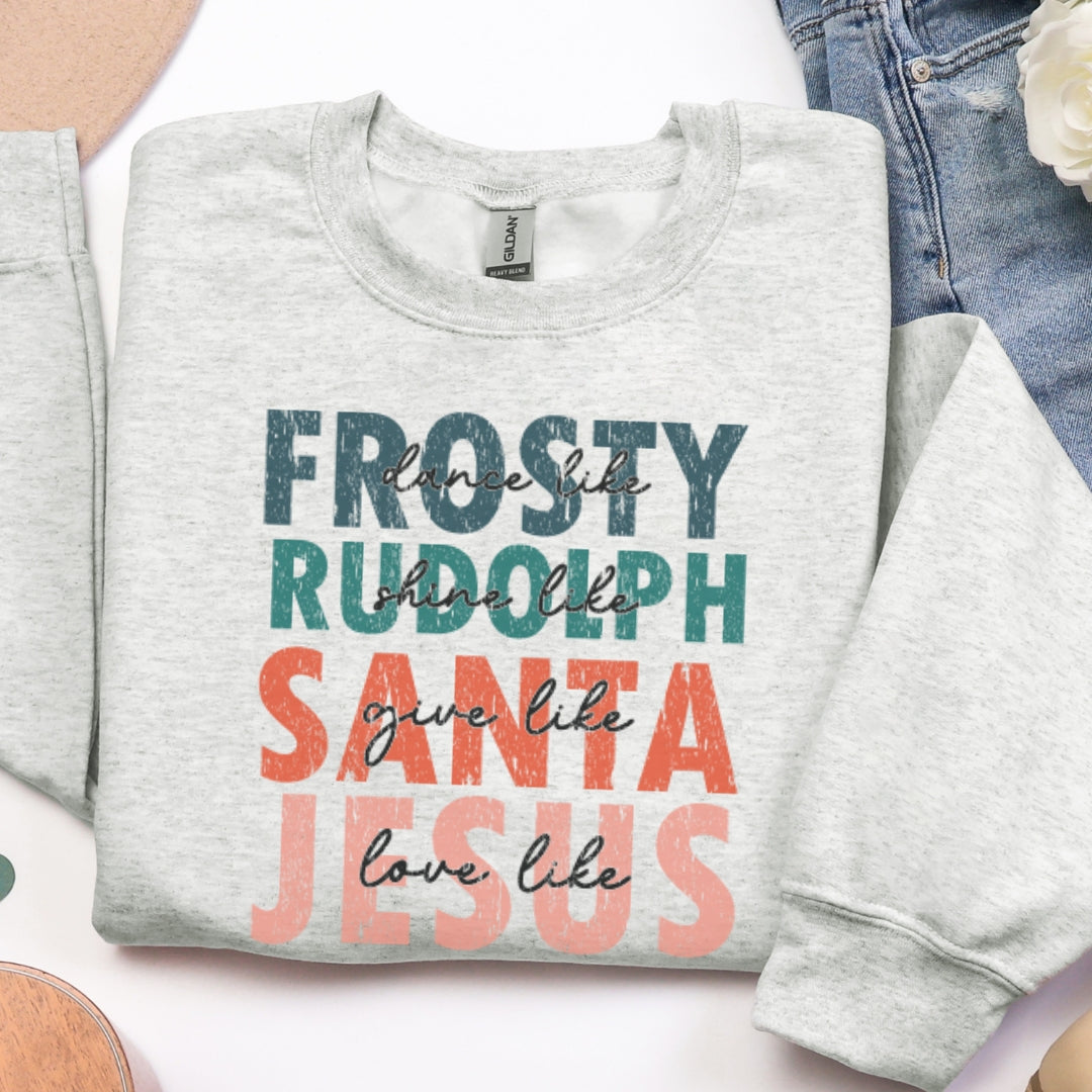 Frosty Rudolph Santa Jesus Christmas Sweatshirt