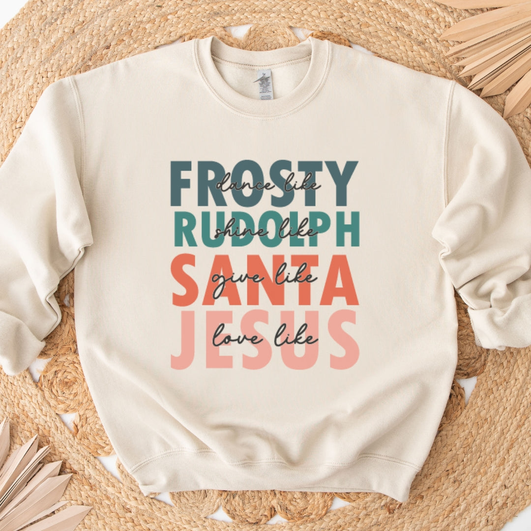Frosty Rudolph Santa Jesus Christmas Sweatshirt