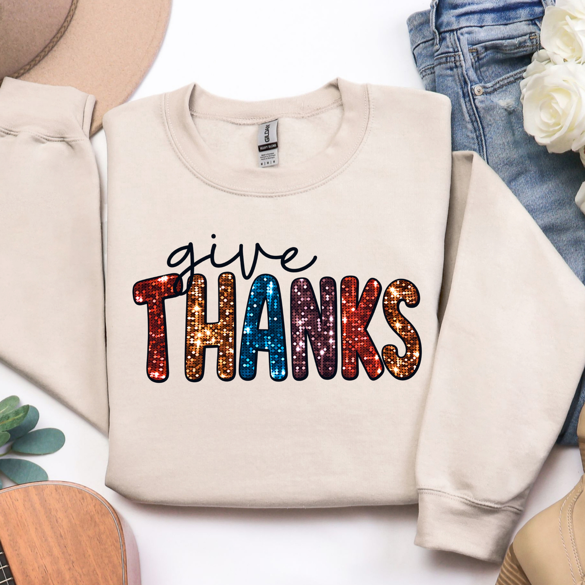 Give Thanks Retro Thanksgiving Gildan 18000 Sweatshirt