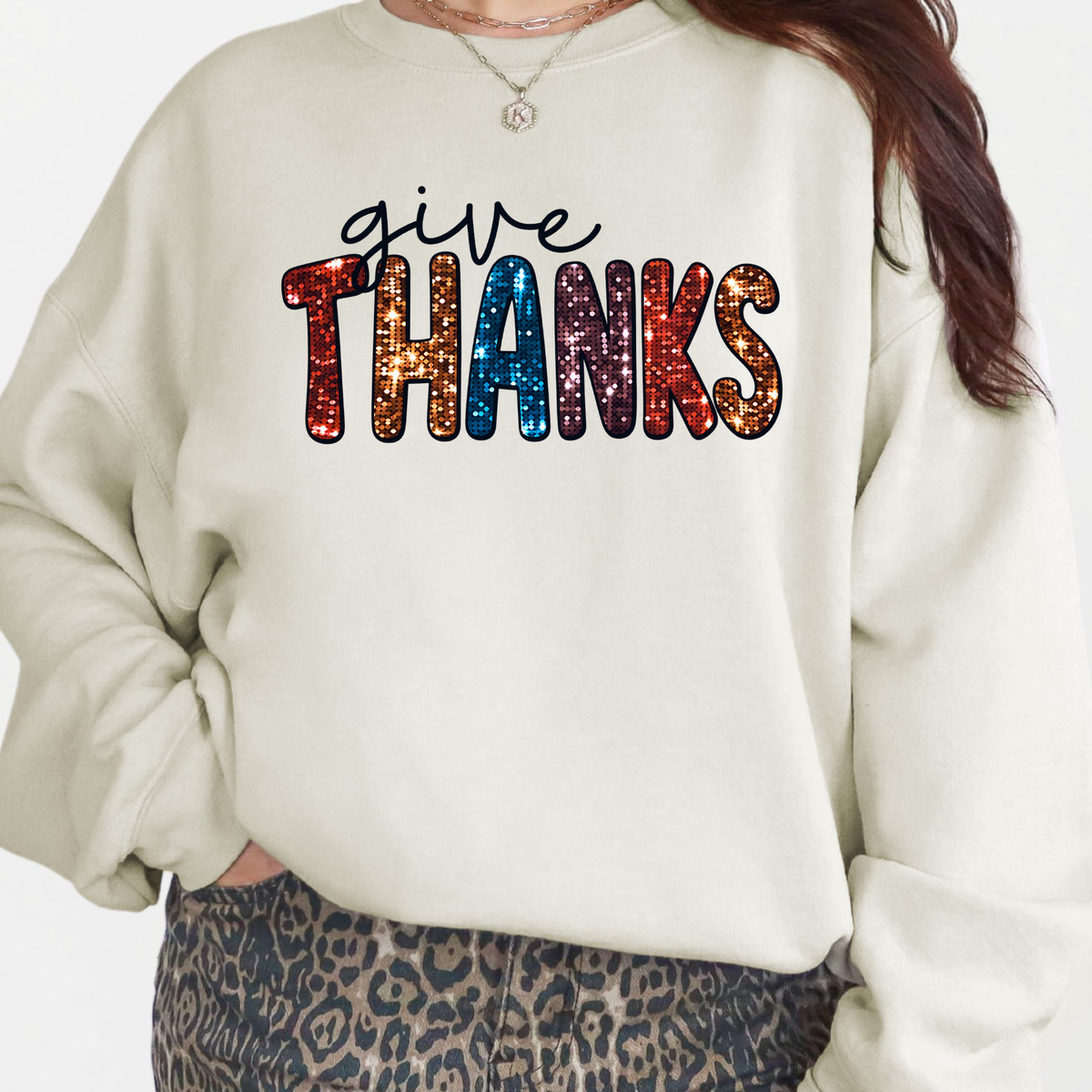 Give Thanks Retro Thanksgiving Gildan 18000 Sweatshirt