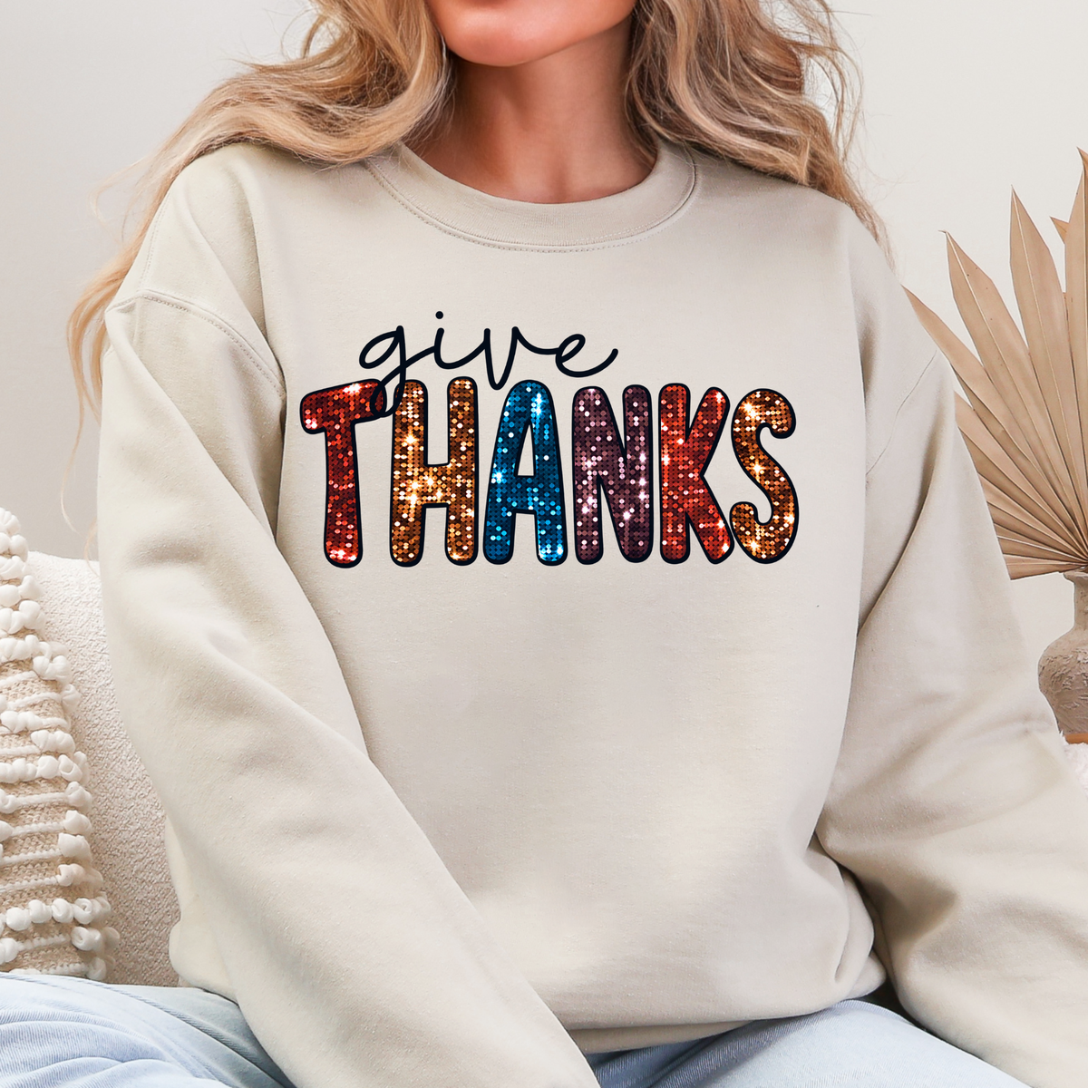 Give Thanks Retro Thanksgiving Gildan 18000 Sweatshirt
