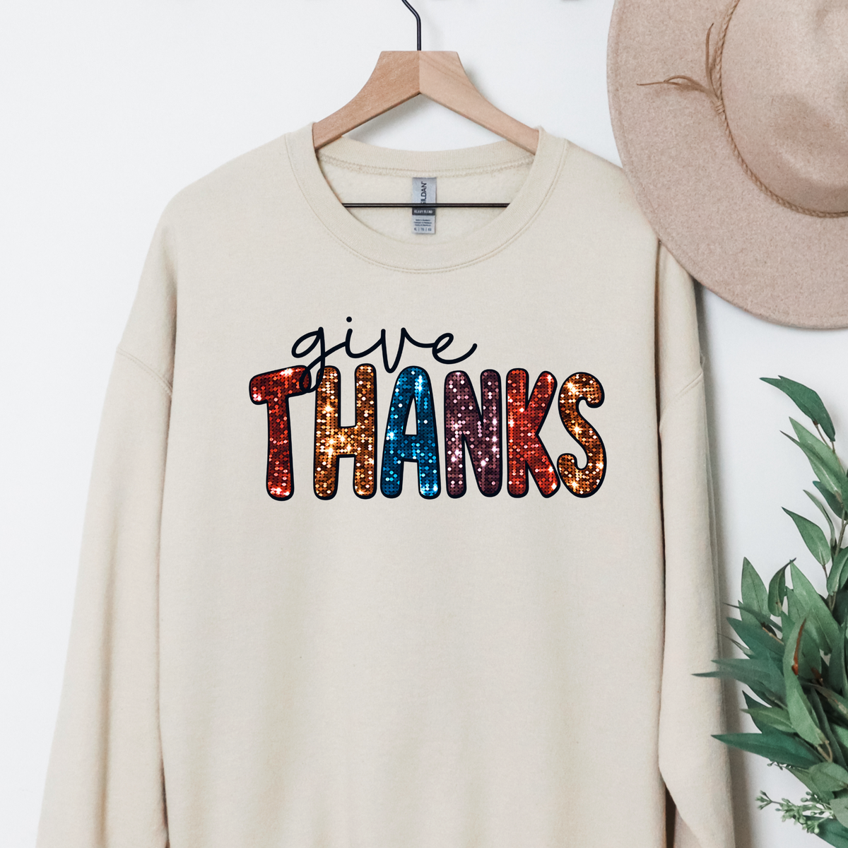 Give Thanks Retro Thanksgiving Gildan 18000 Sweatshirt