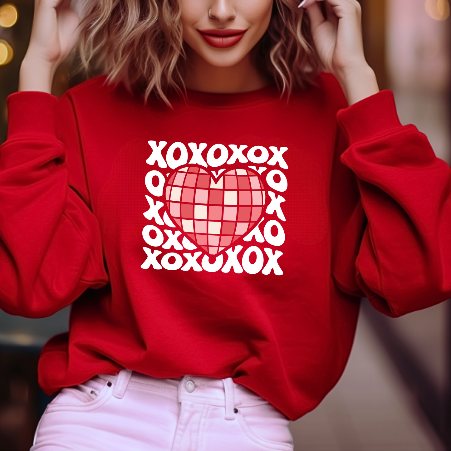 Valentine’s Sweater xoxo w/ disco ball heart