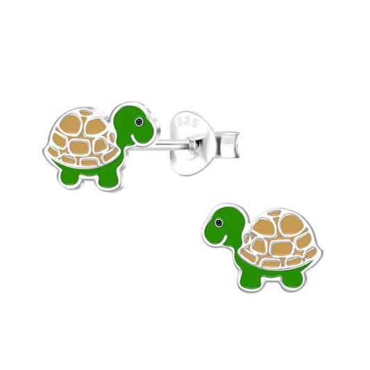 Turtle Brown Shell Silver Stud Earrings No