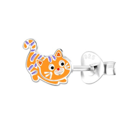 Orange Cat Sterling Silver Stud Earrings