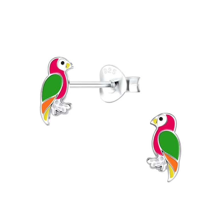 Parrot (pink, green, orange, yellow) Sterling Silver Stud Earrings  Ko