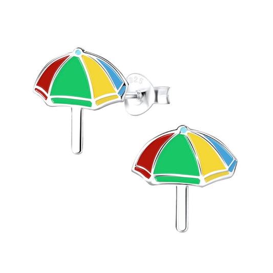 Beach Umbrella Sterling Silver Stud Earrings