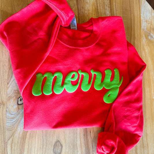 Merry Green Puff Christmas Sweatshirt