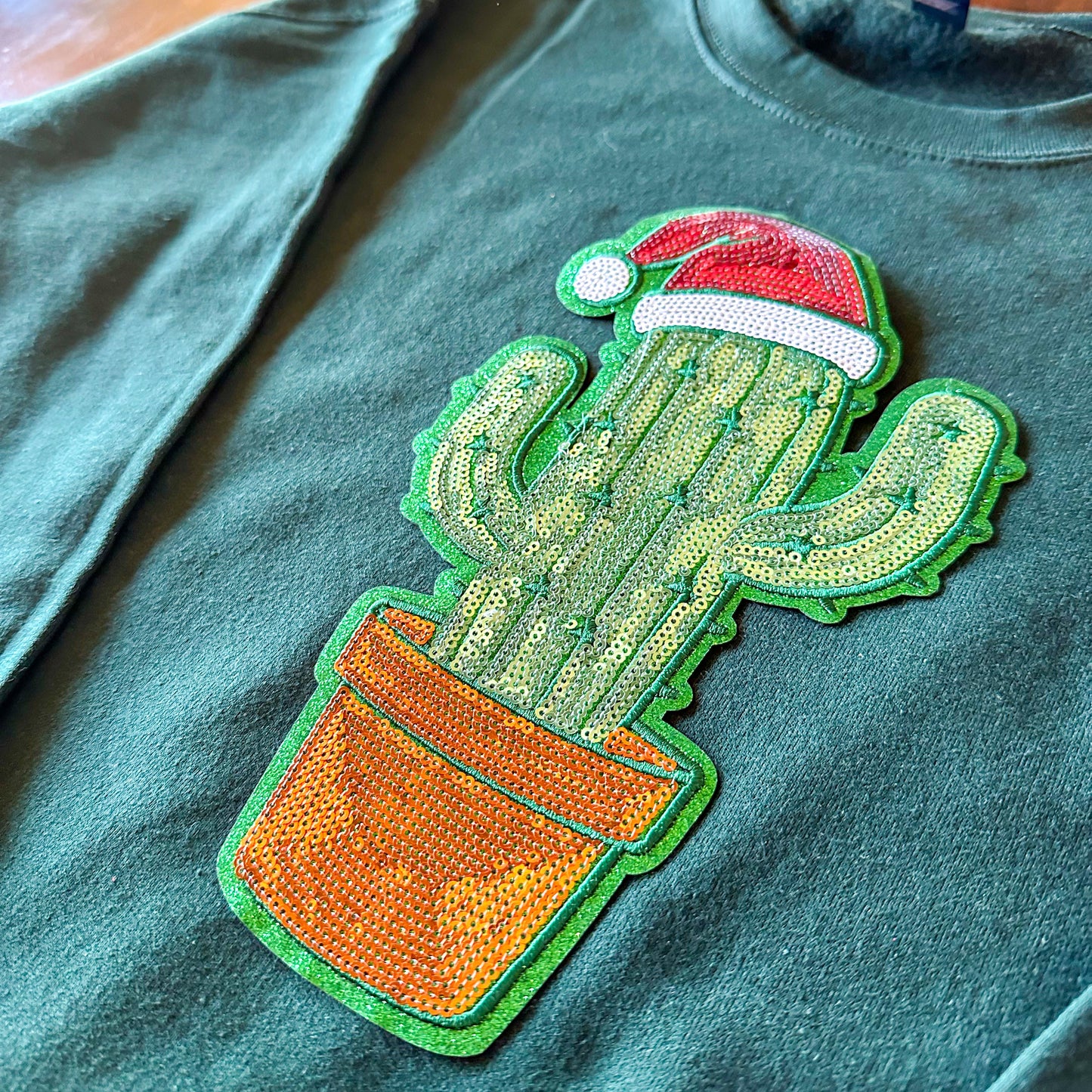Cactus with Santa Hat Sequins Sweatshirt
