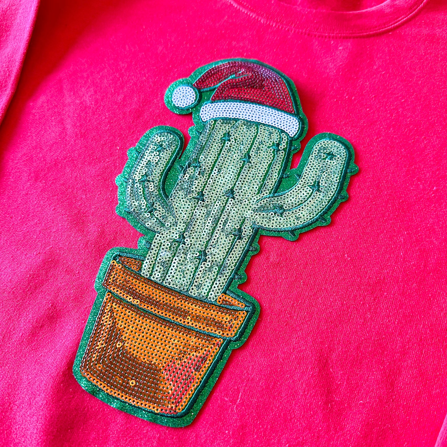 Cactus with Santa Hat Sequins Sweatshirt