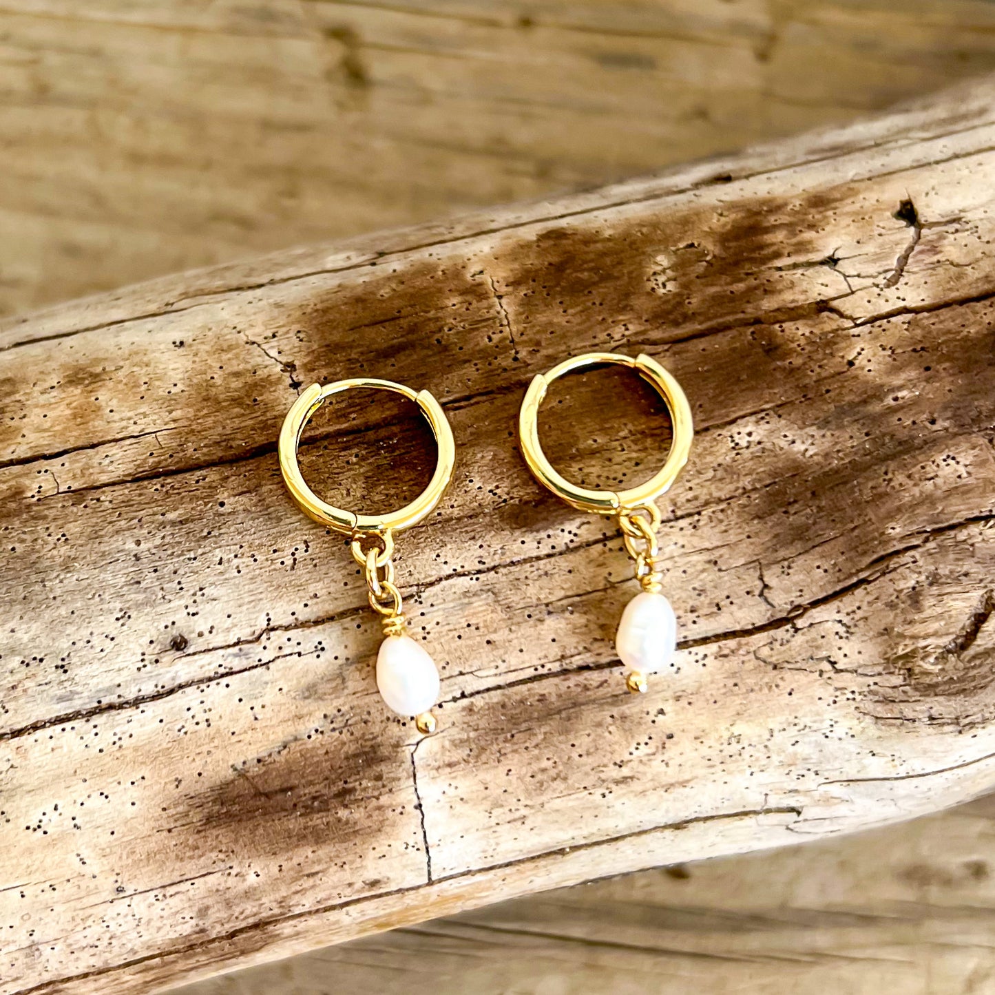 GOLD COATED PEARL HOOP DANGLE EARRINGS