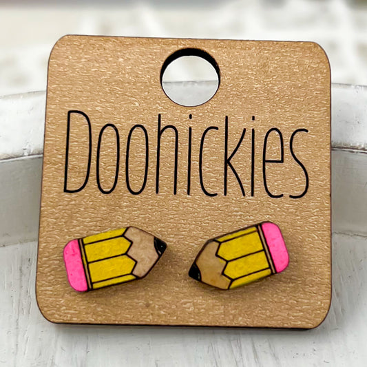 Wooden Pencil Stuid Teacher Earrings