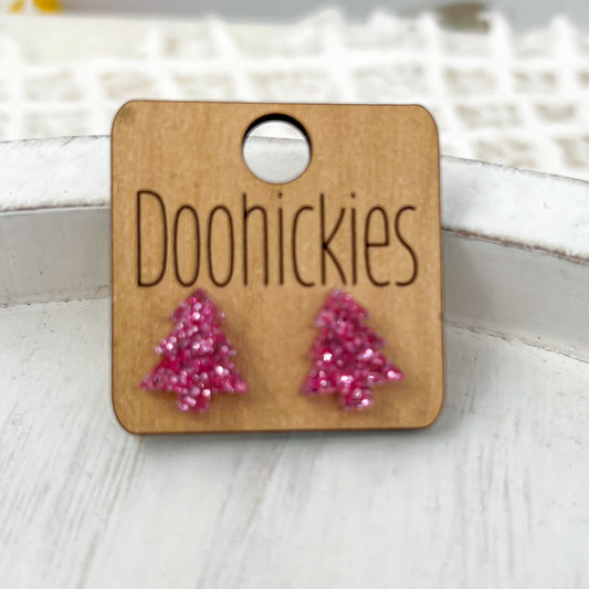 Pink Acrylic Christmas Tree EArrings