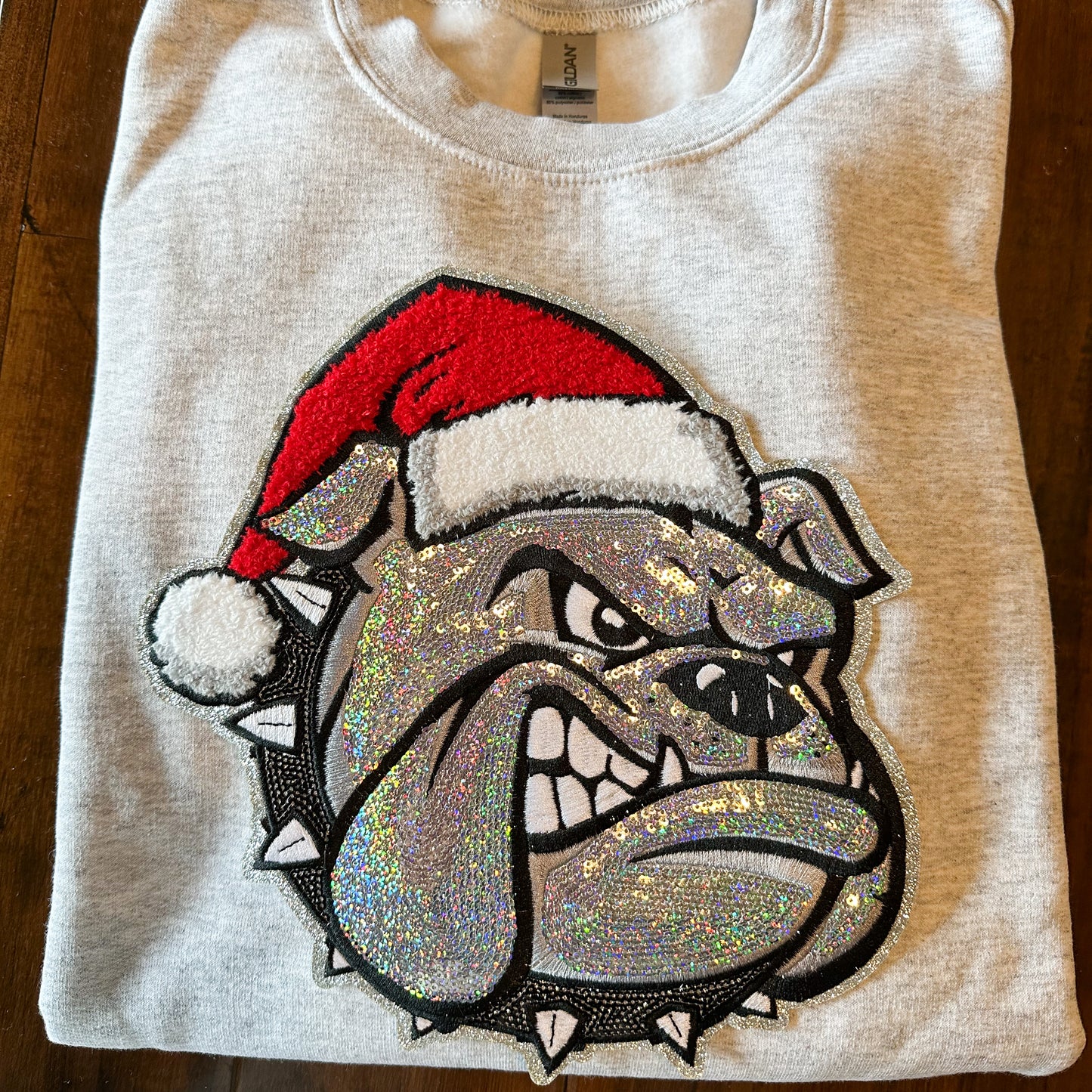 Sequins Bulldog Santa Sweatshirt