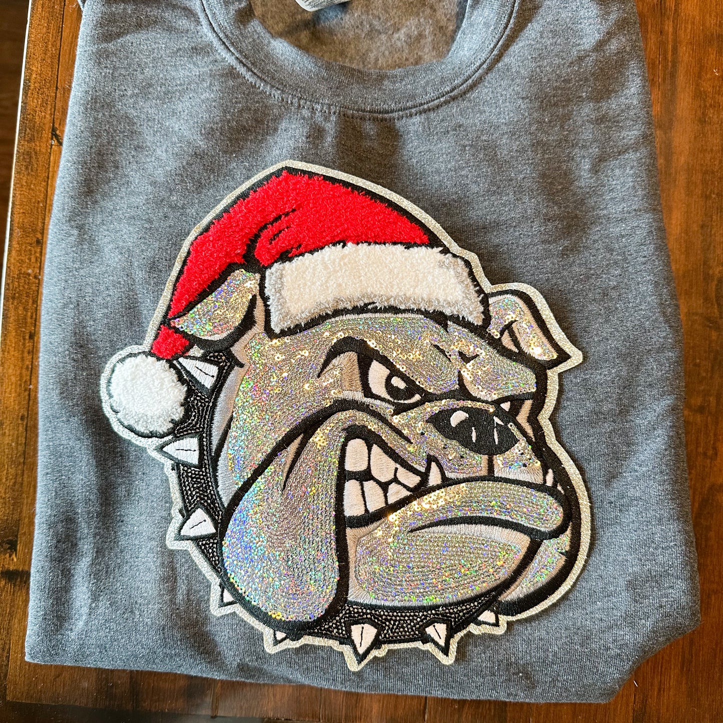 Sequins Bulldog Santa Sweatshirt