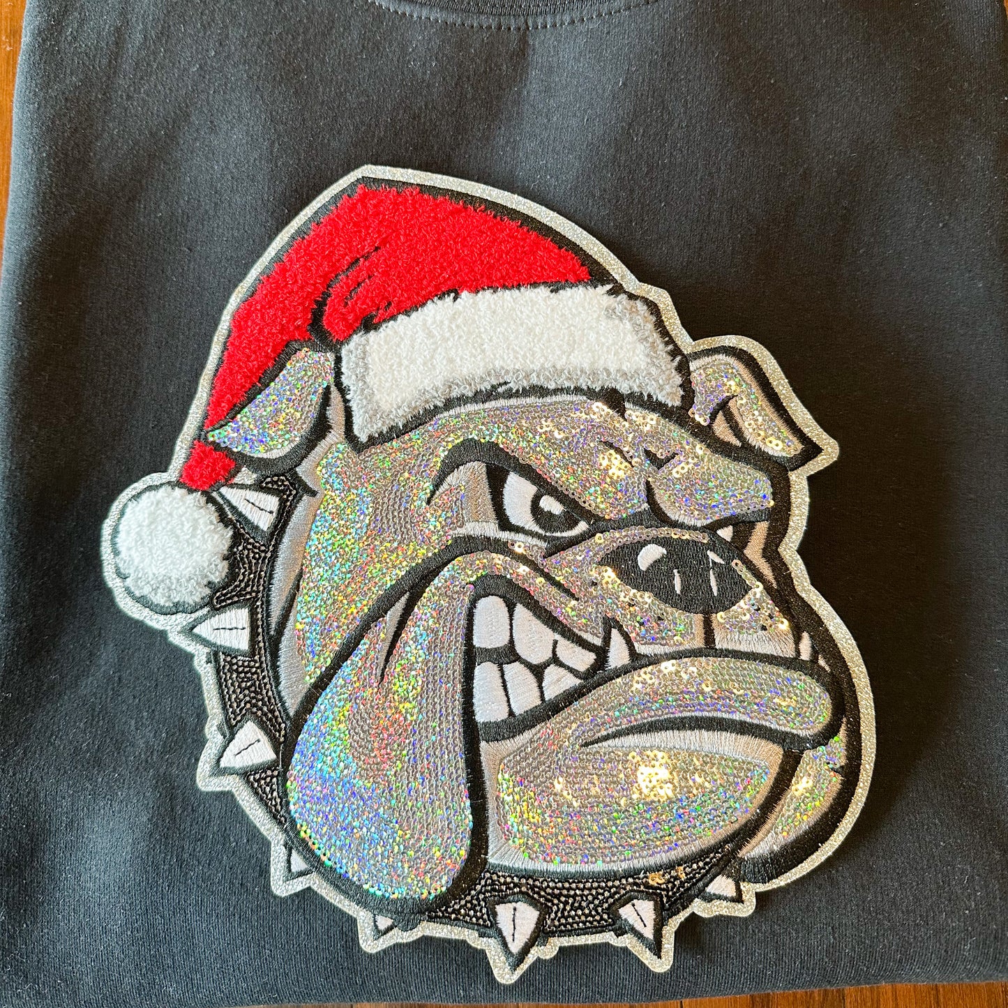 Sequins Bulldog Santa Sweatshirt