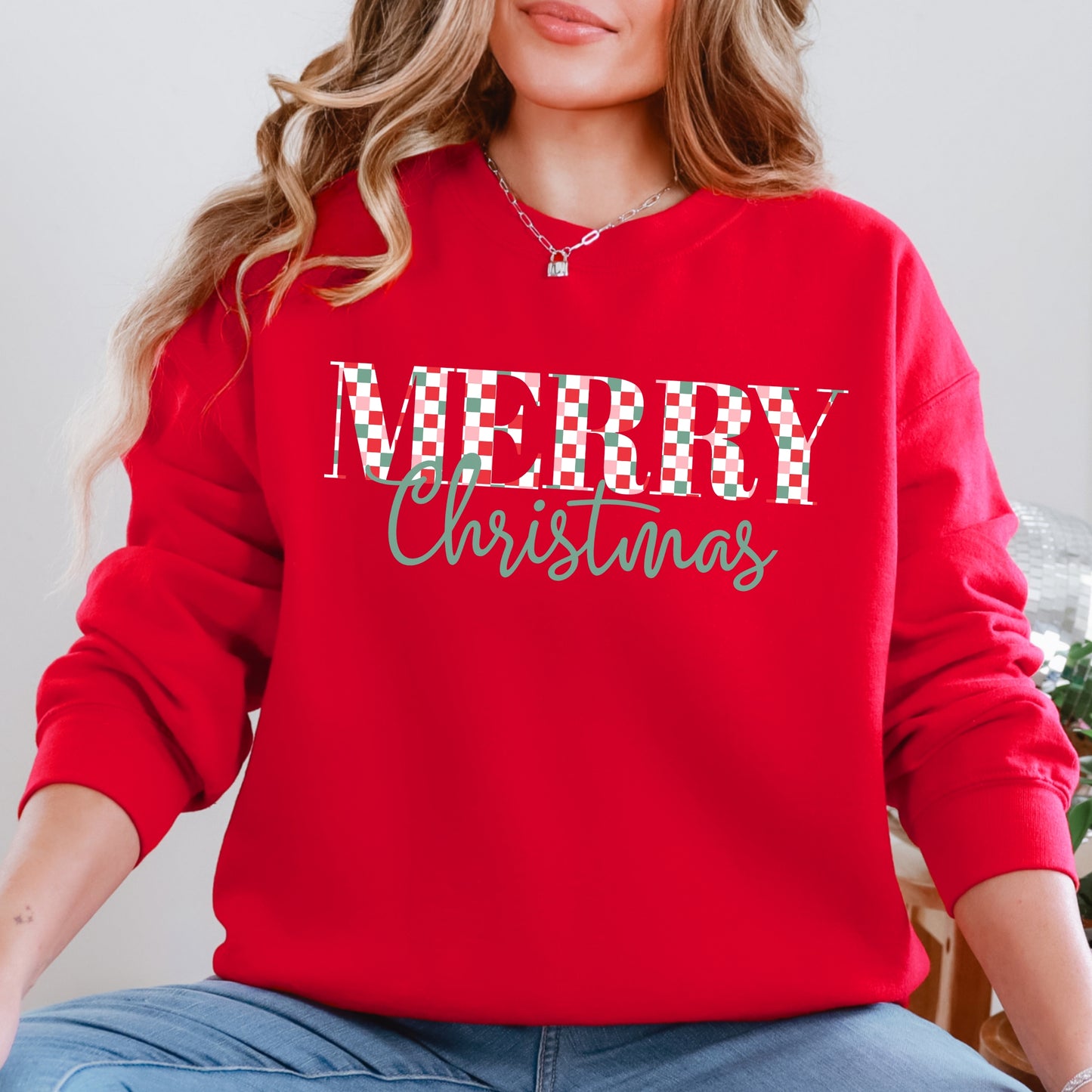 Merry Christmas Checkered Sweatshirt