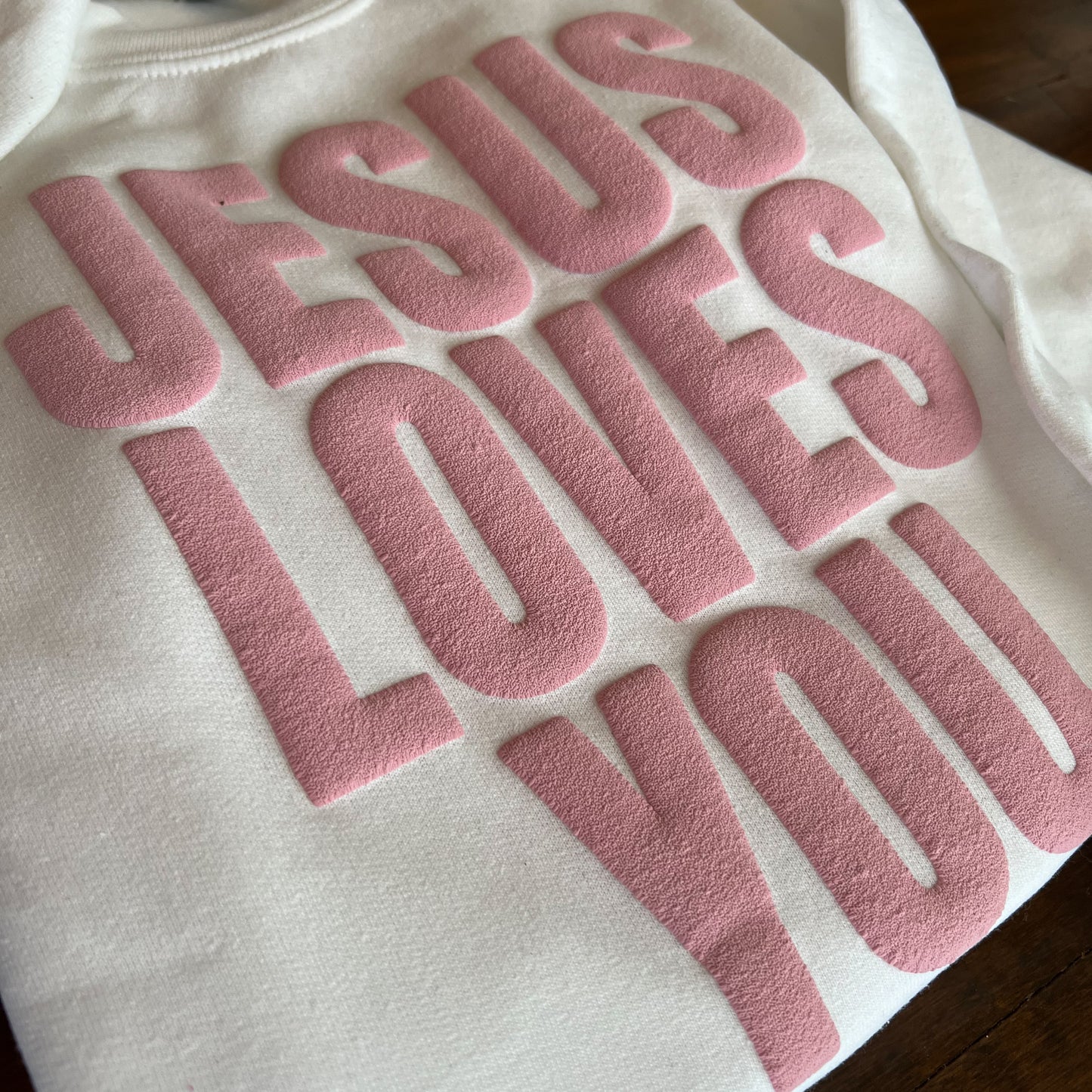 Jesus Loves Me YOUTH Sweatshirt Pink on White