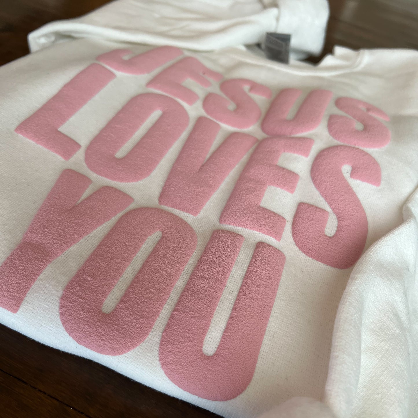 Jesus Loves Me YOUTH Sweatshirt Pink on White