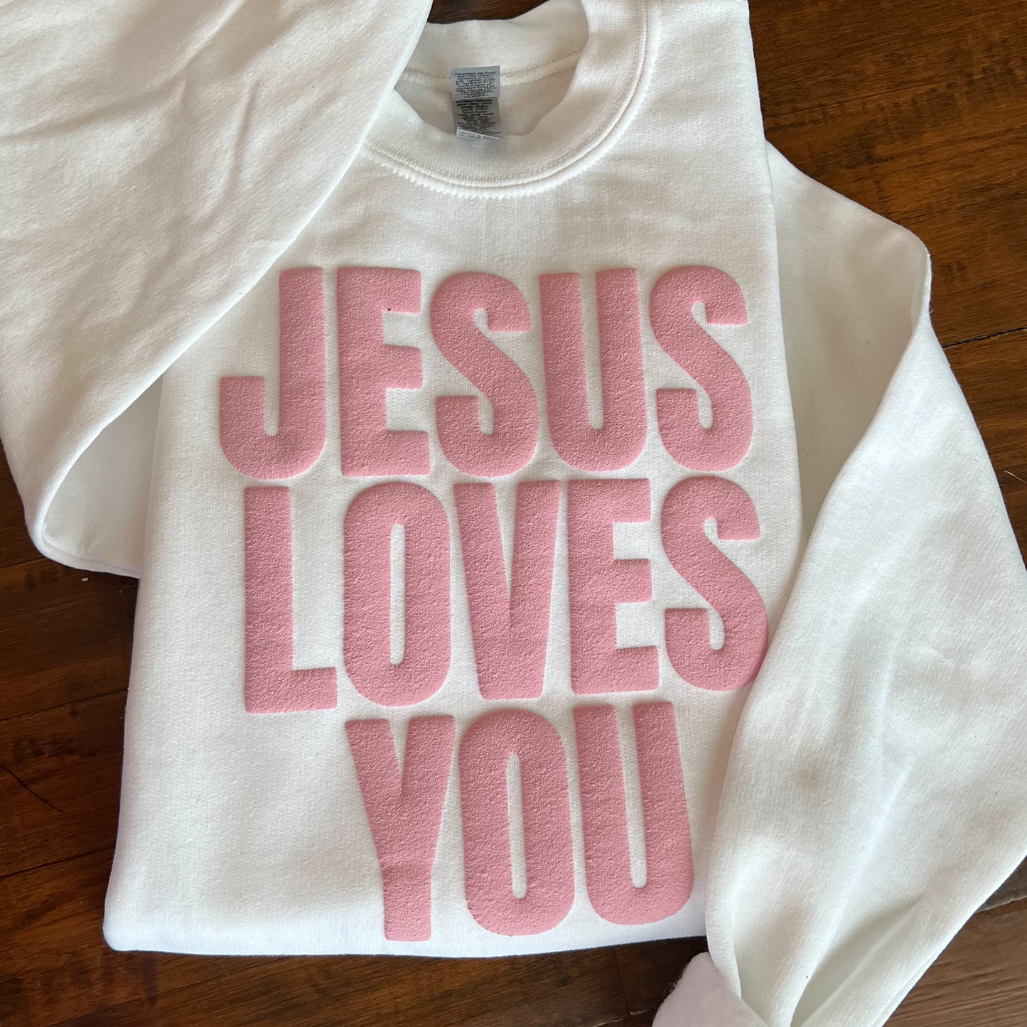 Jesus Loves Me YOUTH Sweatshirt Pink on White