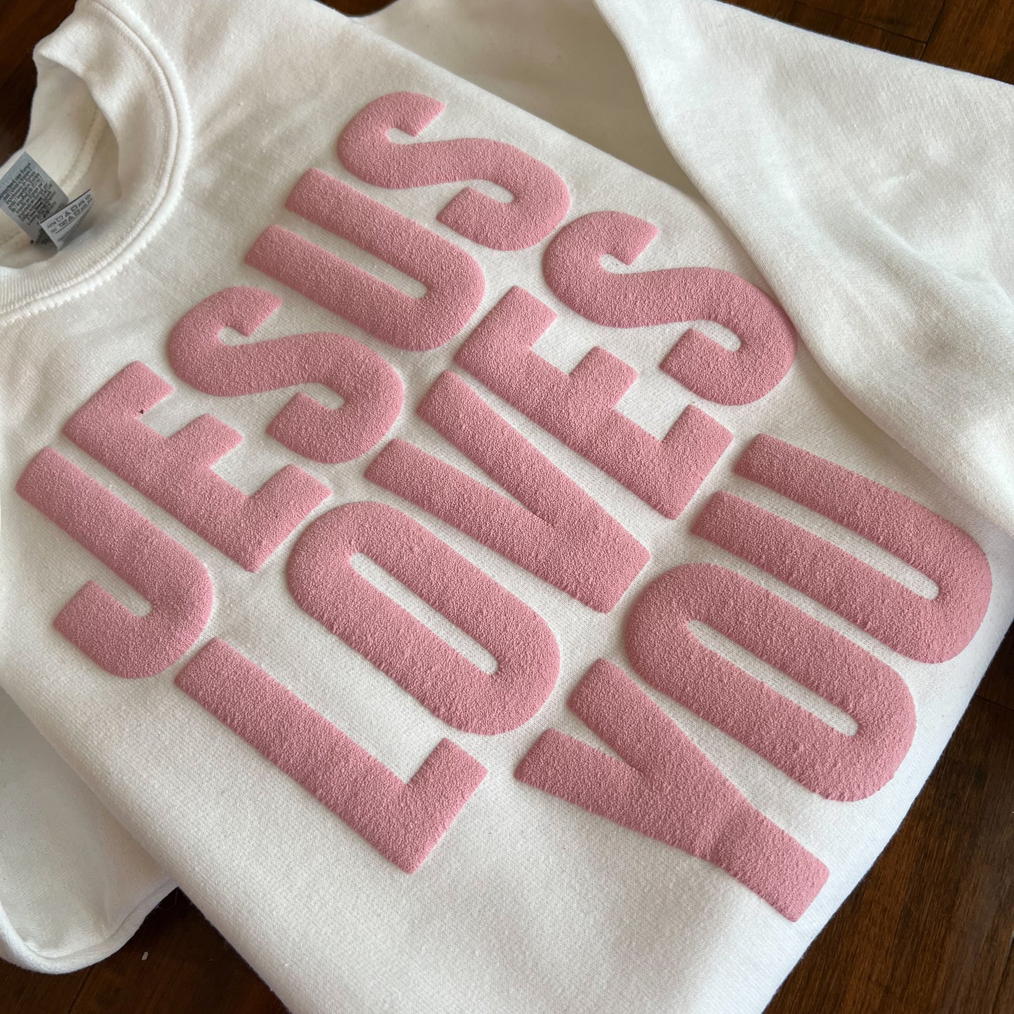 Jesus Loves Me YOUTH Sweatshirt Pink on White