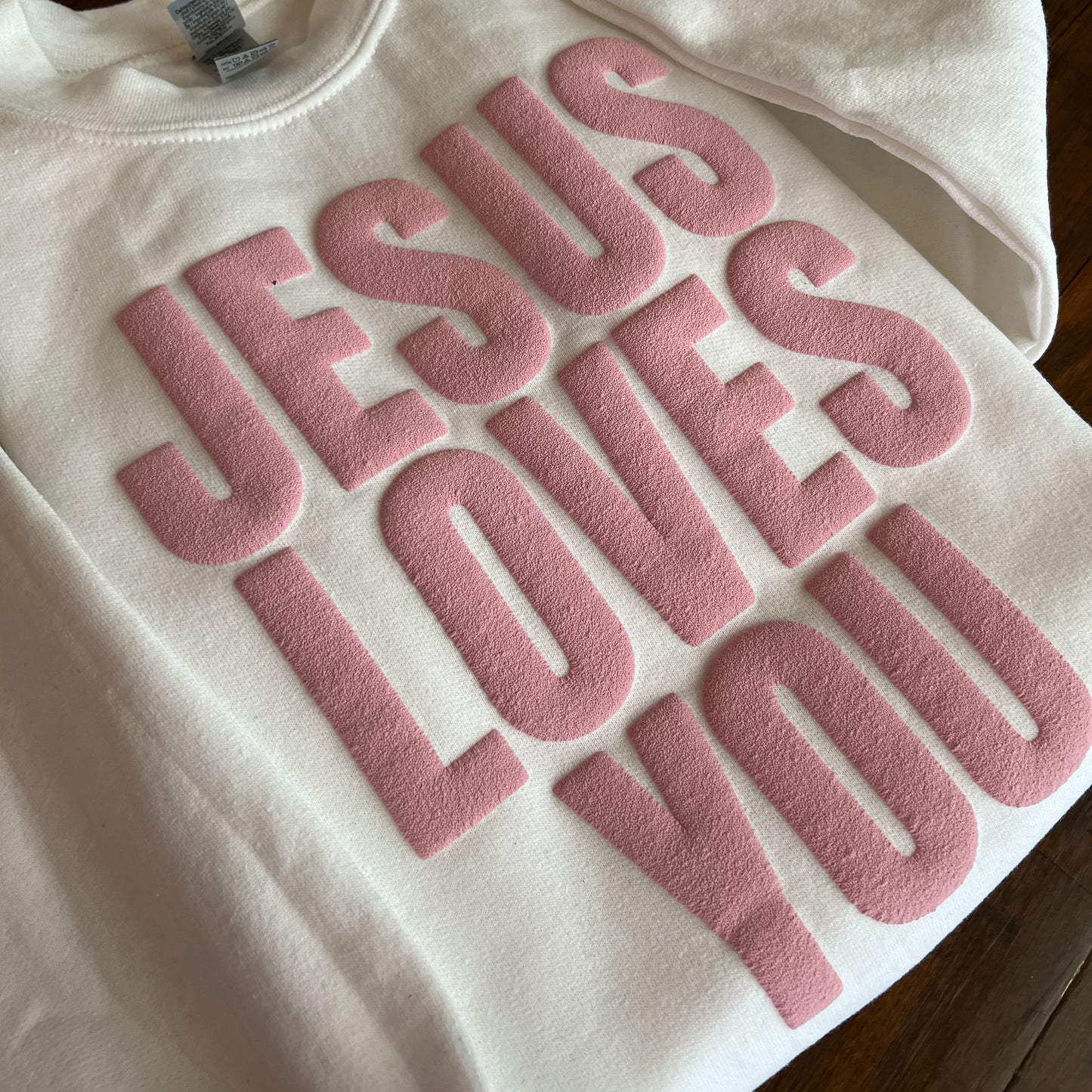 Jesus Loves Me YOUTH Sweatshirt Pink on White