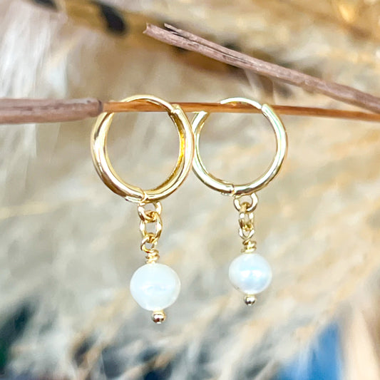 Gold Coated Pearl Hoop Earrings