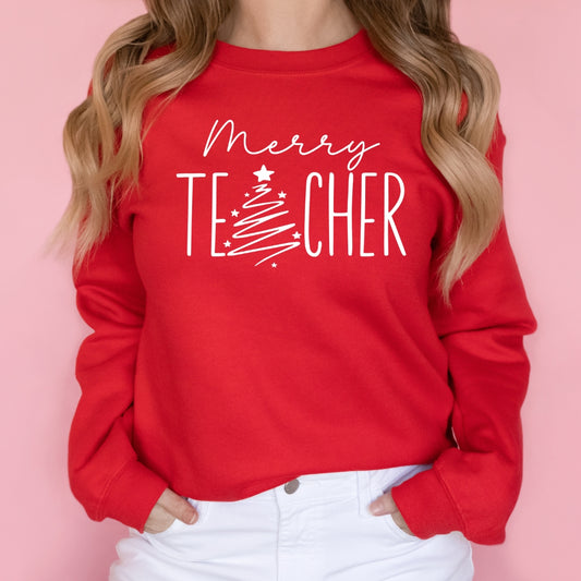 Merry Teacher Sweatshirt — Ready-to-Ship Overstock