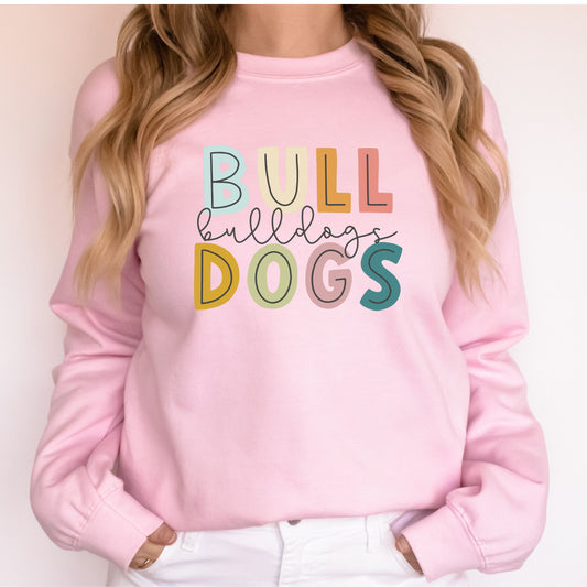 Colorful Bulldogs Sweatshirt with Print and Cursive