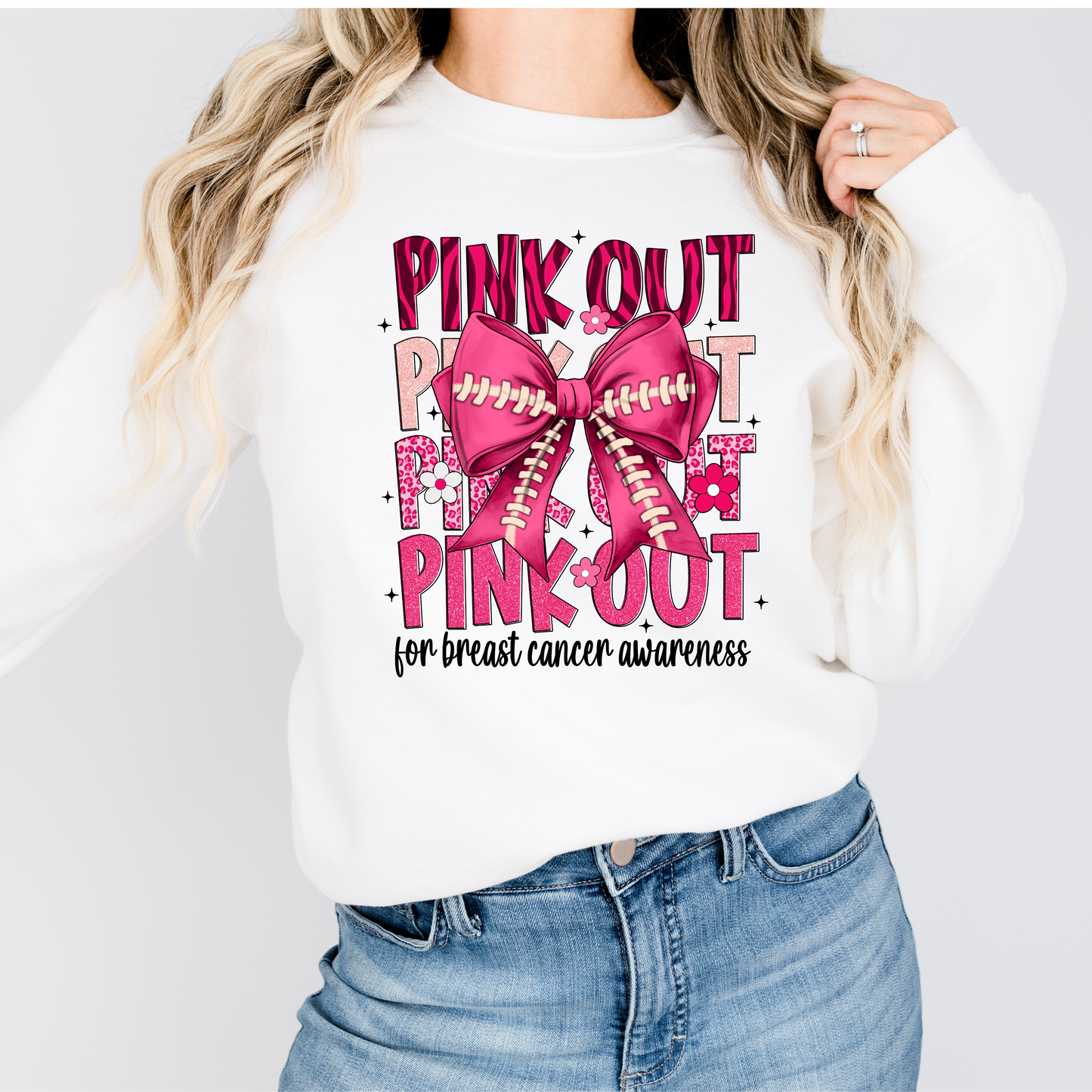 Pink Out Sweatshirt with Football Bow