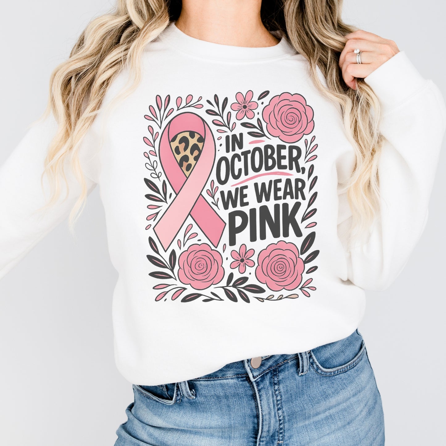 In October We Wear Pink Footballsweatshirt – Breast Cancer Awareness Sweatshirt