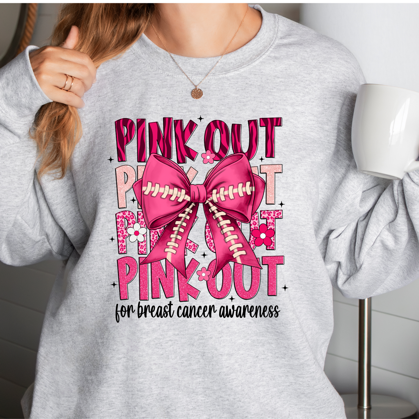 Pink Out Sweatshirt with Football Bow