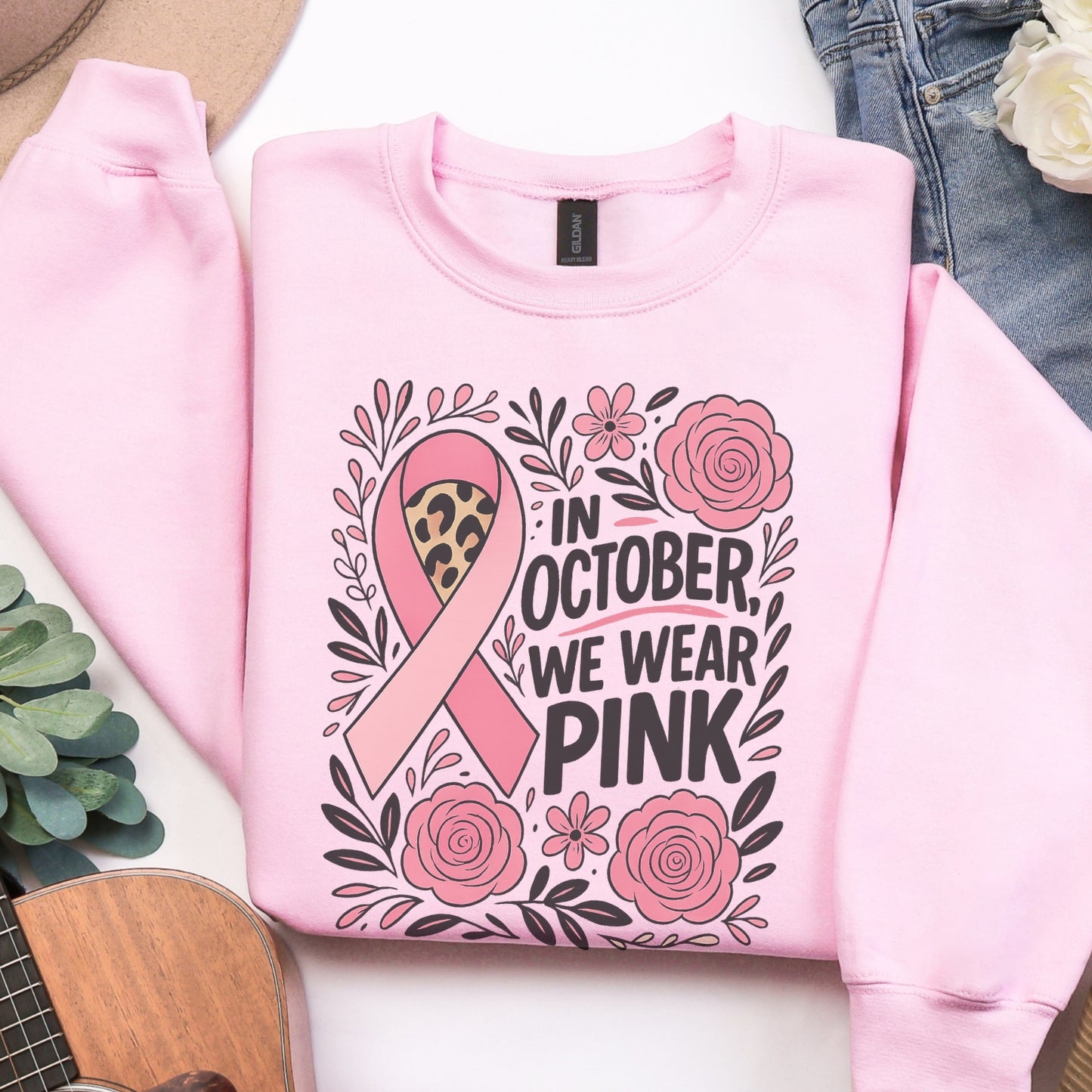 In October We Wear Pink Footballsweatshirt – Breast Cancer Awareness Sweatshirt