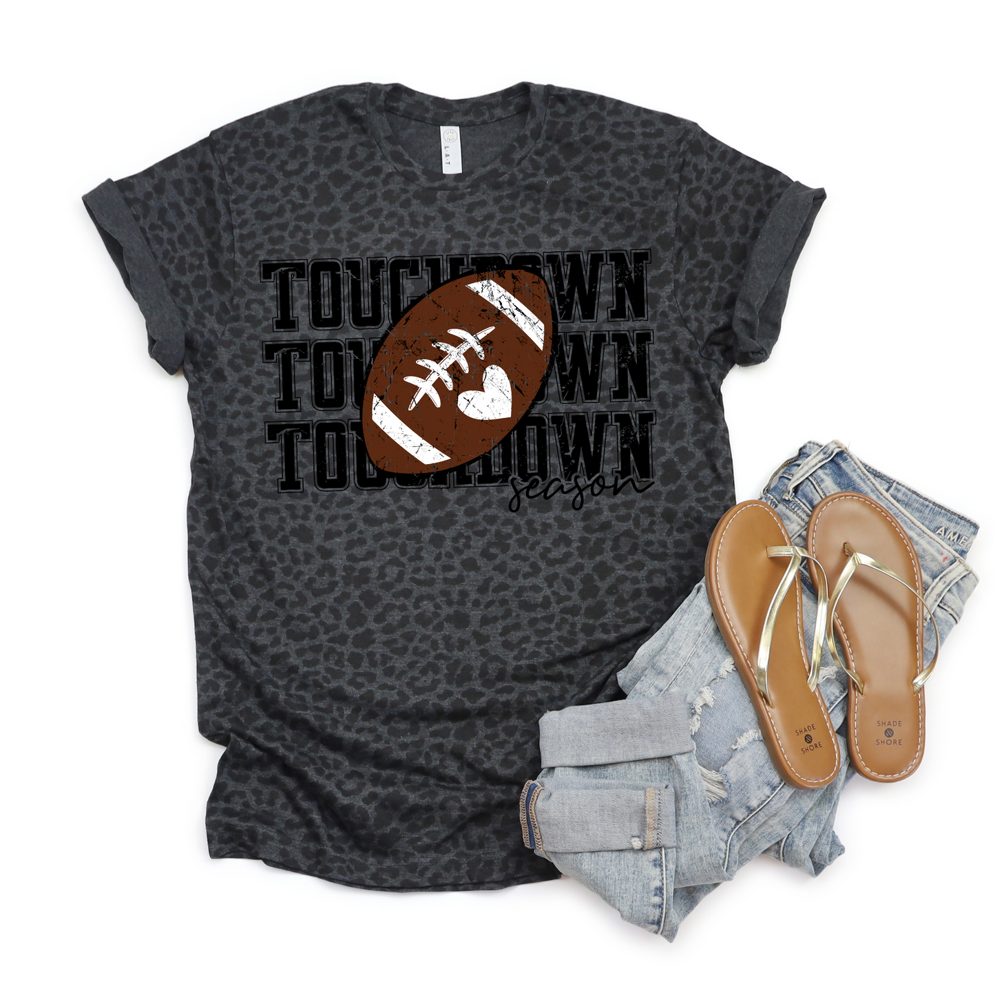 Touchdown Season Football with white heart Tshirt