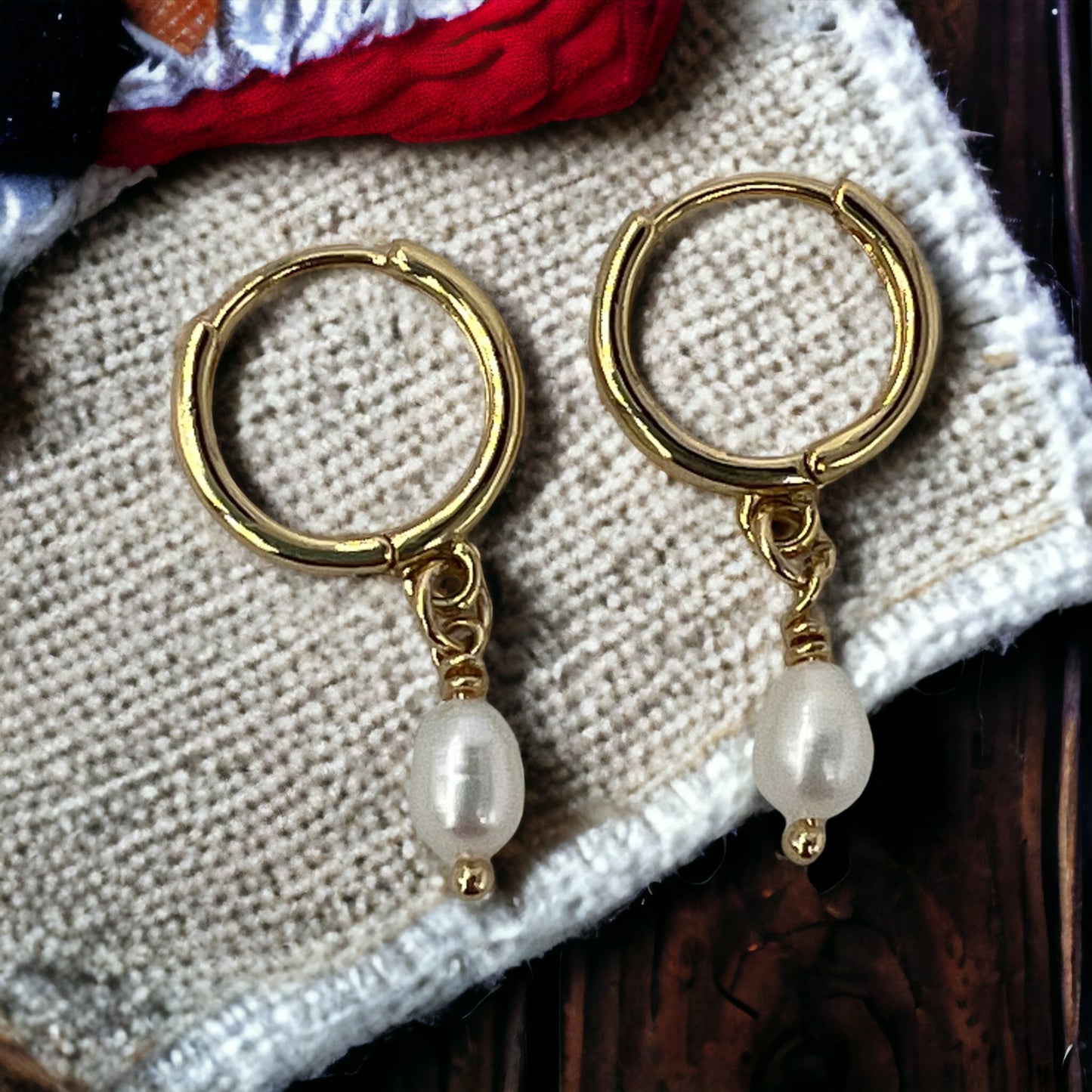 GOLD COATED PEARL HOOP DANGLE EARRINGS