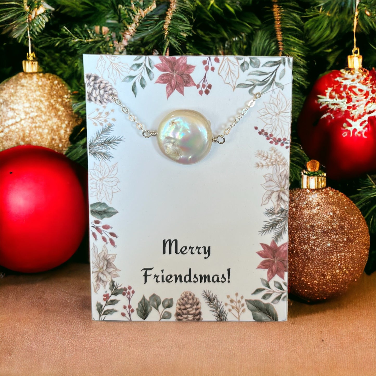 Sideways Coin Pearl Sterling Silver Merry Friendsmas Necklace