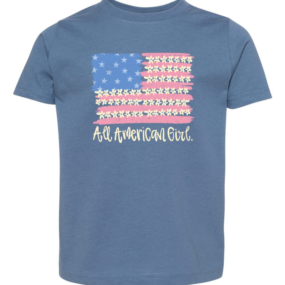 All American Girl Patriotic T-Shirt | Floral Flag Girls Tee