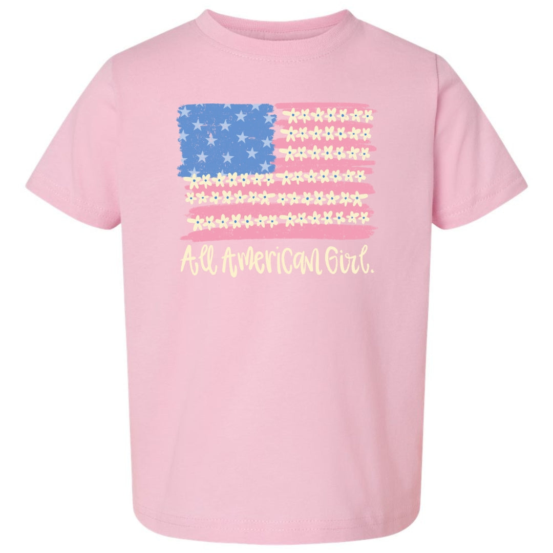 All American Girl Patriotic T-Shirt | Floral Flag Girls Tee