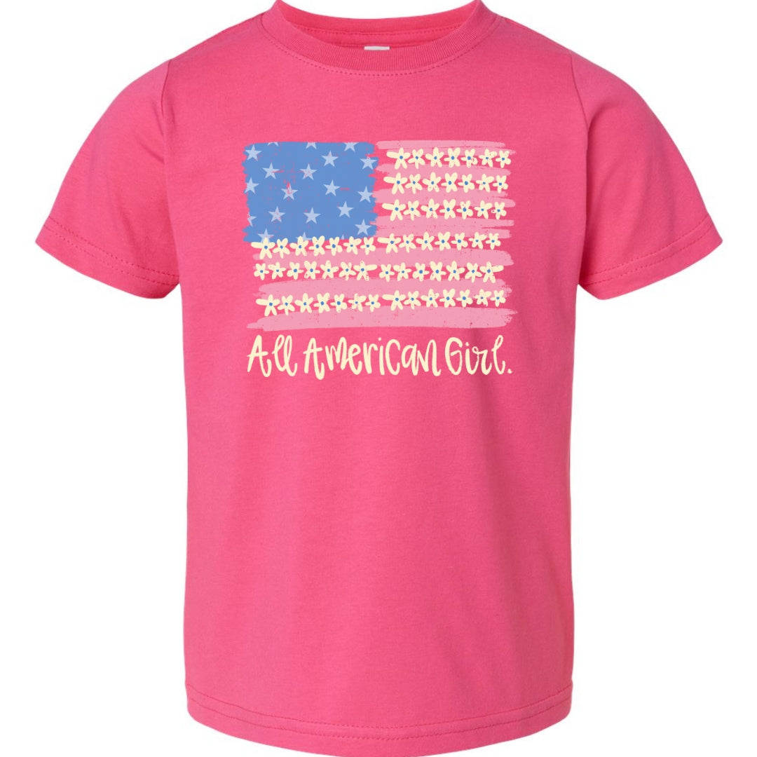All American Girl Patriotic T-Shirt | Floral Flag Girls Tee