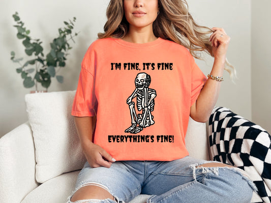 I’m Fine Skeleton Halloween T-Shirt – Funny Spooky Graphic Tee