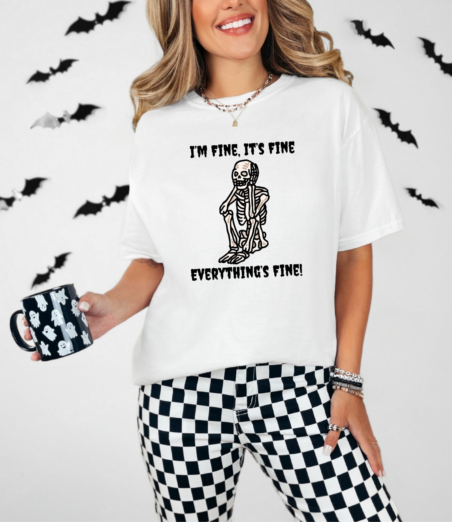 I’m Fine Skeleton Halloween T-Shirt – Funny Spooky Graphic Tee